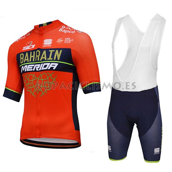 2018 Maillot Bahrain Merida Tirantes Mangas Cortas rojo